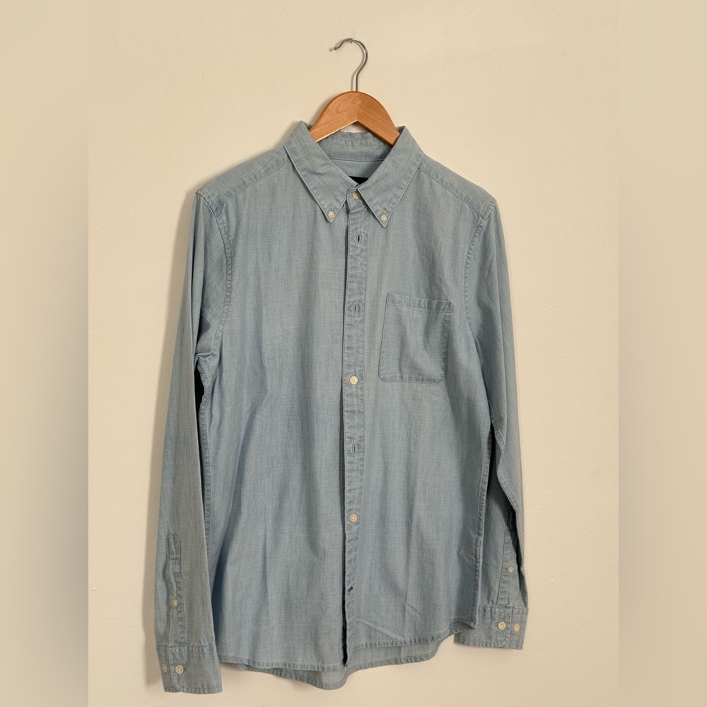 Men’s United by Blue chambray button down shirt.
